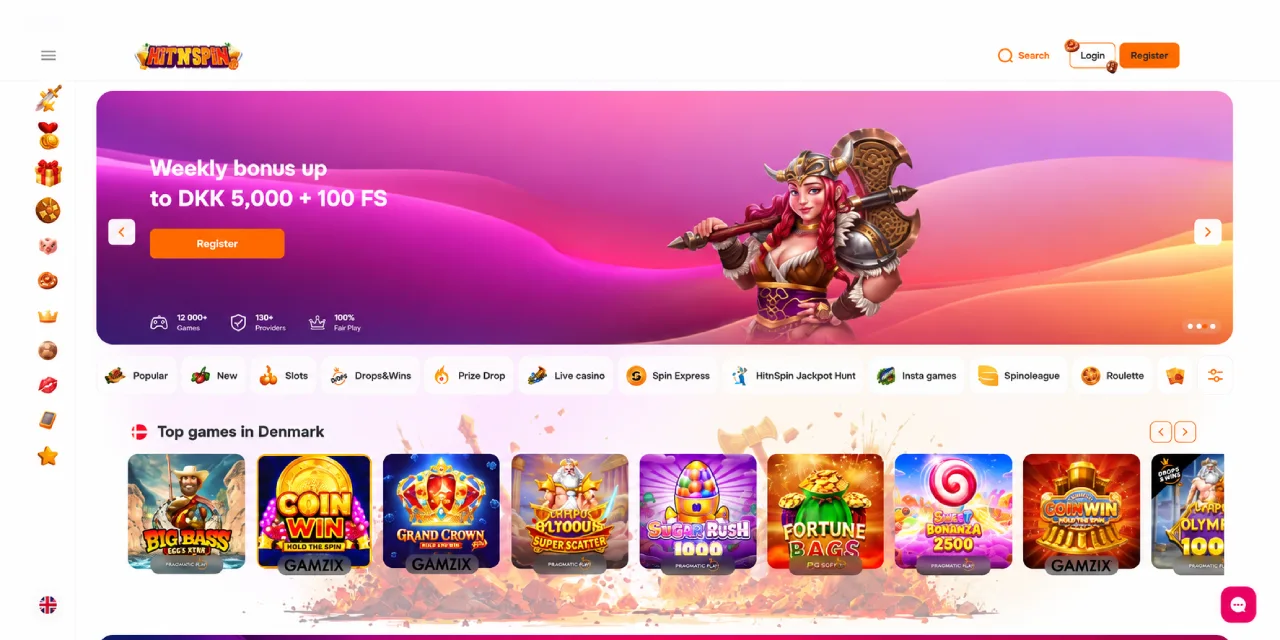 Hit'N'Spin Casino ugentlig bonus spillemaskiner og top games Danmark